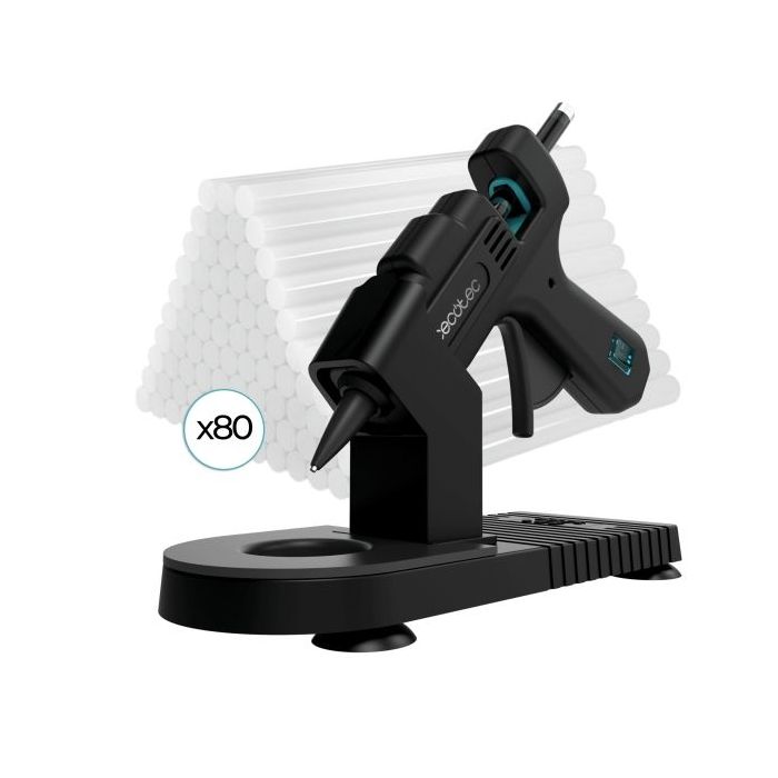 Cecotec Perfect Fix 20 Pistola de Cola Termofusible - 20W - Temperatura hasta 180ºC - Protector de Mesa - 80 Barras de Silicona de 7mm - Color Negro
