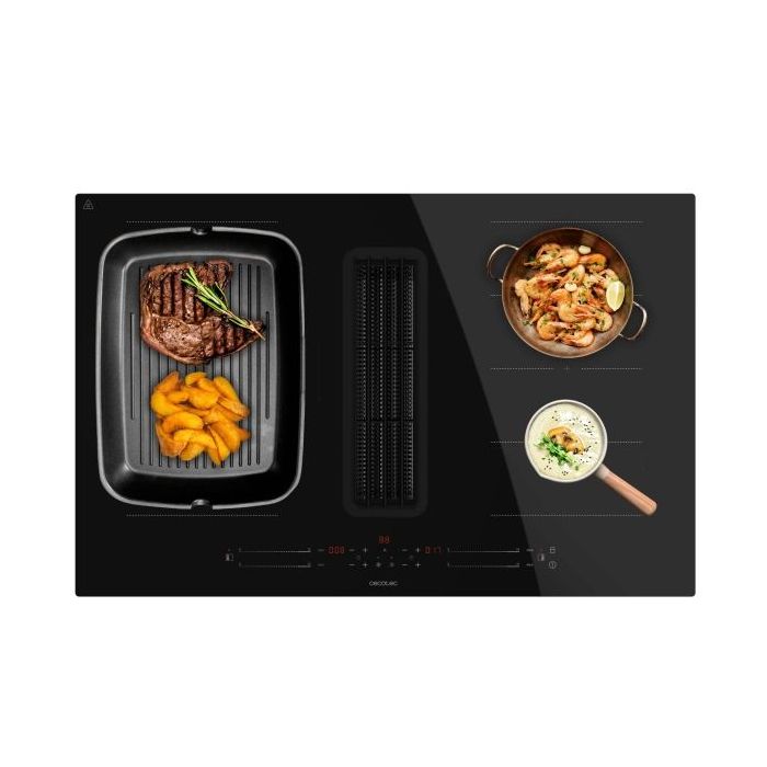 Cecotec Bolero Squad IH 4800 TotalFlex80 Cocina de Induccion Encastrable con Extractor Integrado Integrada - 7400W - Succion 630m3/h - Funcion Booster - 15 Niveles - Temporizador - Color Negro