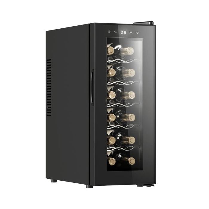 Cecotec Bolero GrandSommelier 1250 CoolCrystal Vinoteca para 12 Botellas - Silencioso 35dB - Luz LED - Pantalla LED - Temperatura Regulable - Control Tactil - Color Negro