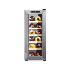 Cecotec Bolero GrandSommelier 1270 CoolWood Vinoteca para 12 Botellas - Silencioso 35dB - Luz LED - Pantalla LED - Temperatura Regulable - Control Tactil - Color Acero