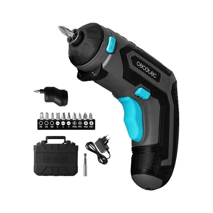 Cecotec PowerGyro 3500 X-treme Set Atornillador Inalambrico - Autonomia hasta 60min - Velocidad 200rpm - Bateria 4V 1.500mAh - sin Cables - Luz LED - Incluye Accesorios - Recargable - Color Negro y Azul