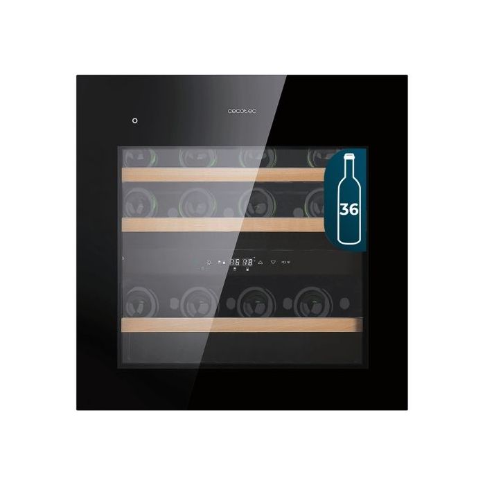 Cecotec GrandSommelier Duo 36000 Touch Black Compressor Vinoteca para 36 Botellas - Doble Zona - Luz LED - Temperatura Regulable - Compresor Integrado - Ventilador Interior - 60x60cm - Color Negro