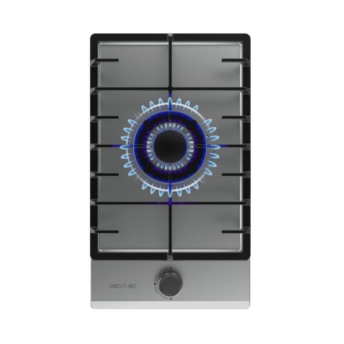 Cecotec Bolero Squad G 1200F Inox Cocina de Gas Encastrable - 1 Quemador - Acero Inoxidable - 3.5kW - Parrillas de Hierro Fundido - Inyector Convertor a Glp - Color Acero