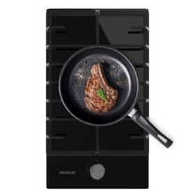 Cecotec Bolero Squad G 1200F Glass Black Cocina de Gas Encastrable - 1 Quemador - Acabado en Cristal Negro - 3.5kW - Parrillas de Hierro Fundido - Inyector Convertor a Glp - Color Negro