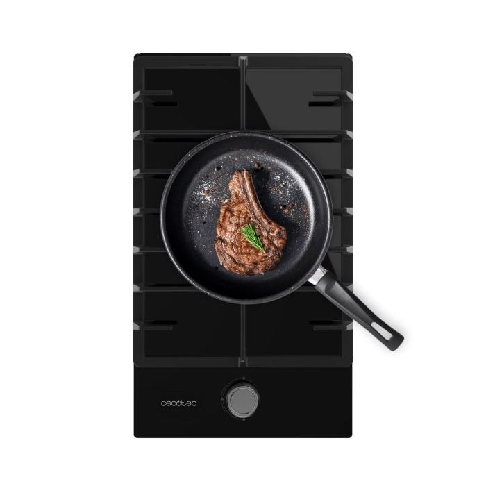 Cecotec Bolero Squad G 1200F Glass Black Cocina de Gas Encastrable - 1 Quemador - Acabado en Cristal Negro - 3.5kW - Parrillas de Hierro Fundido - Inyector Convertor a Glp - Color Negro