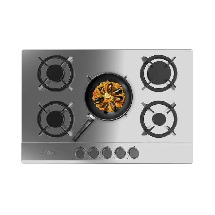 Cecotec Bolero Squad G 5200S Inox Cocina de Gas Encastrable - 5 Quemadores - Acero Inoxidable - 11kW - Parrillas de Hierro Fundido - Inyector Convertor a Glp - Color Acero