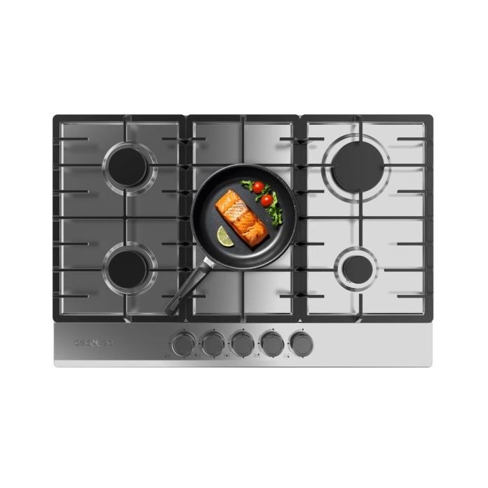 Cecotec Bolero Squad G 5200F Inox Cocina de Gas Encastrable - 5 Quemadores - Acero Inoxidable - 11kW - Parrillas de Hierro Fundido - Inyector Convertor a Glp - Color Acero