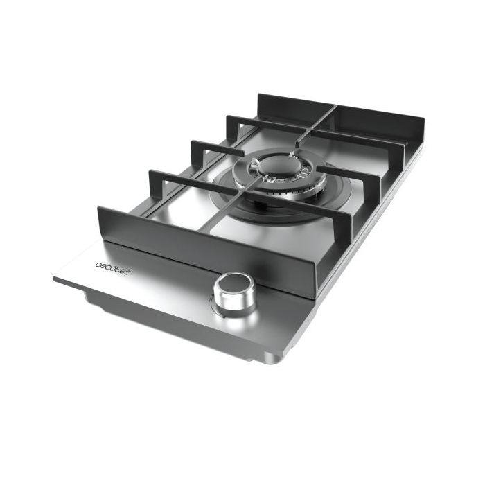 Cecotec Bolero Squad G 1400F Inox Cocina de Gas Encastrable - 1 Quemador - Acero Inoxidable - 3.4kW - Parrillas de Hierro Fundido - Wok de Triple Corona - Color Acero