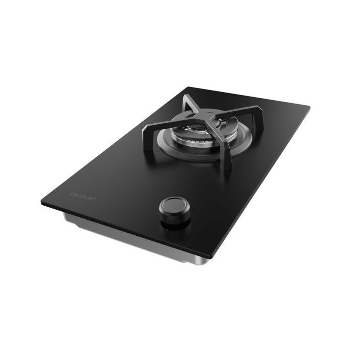 Cecotec Bolero Squad G 1400S Nano Glass Cocina de Gas Encastrable - 1 Quemador - Acabado en Cristal Negro - 3.4kW - Parrillas de Hierro Fundido - Wok de Triple Corona - Color Negro