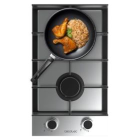 Cecotec Bolero Squad G 2400F Inox Cocina de Gas Encastrable - 2 Quemadores - Acero Inoxidable - 5.2kW - Parrillas de Hierro Fundido - Wok de Triple Corona - Color Acero