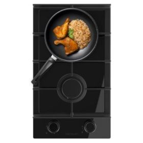 Cecotec Bolero Squad G 2400F Glass Black Cocina de Gas Encastrable - 2 Quemadores - Acabado en Cristal Negro - 5.2kW - Parrillas de Hierro Fundido - Wok de Triple Corona - Color Negro