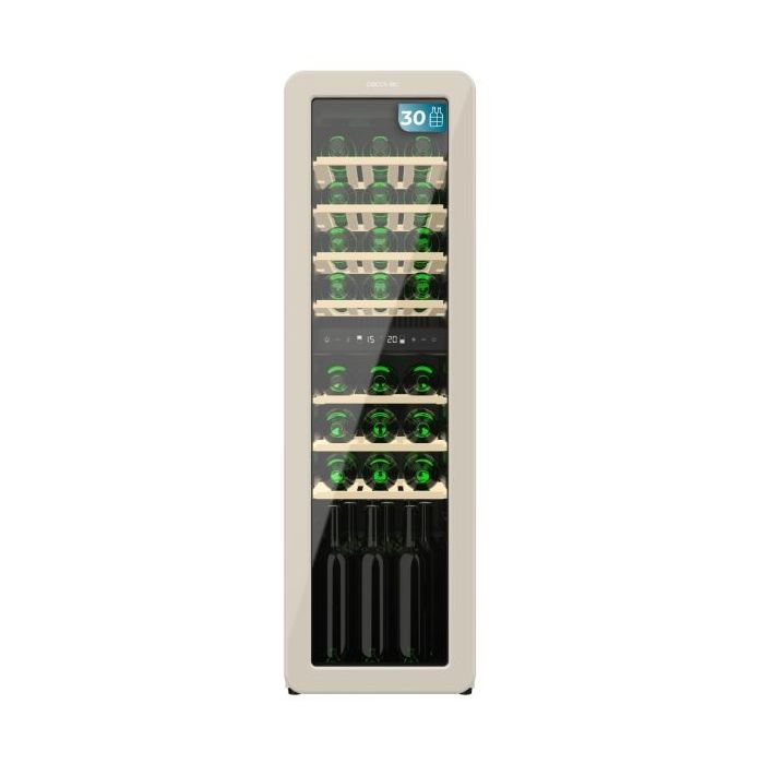 Cecotec Bolero GrandSommelier Origin Duo 30 Hit Beige Vinoteca para 30 Botellas - Luz LED - Temperatura Regulable - Estilo Retro - Ventilador Interior - 120.5x36.6x47.6cm - Color Beige