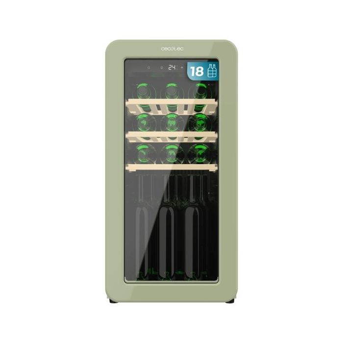 Cecotec Bolero GrandSommelier Origin 18 Hit Green Vinoteca 18 Botellas - Luz LED - Temperatura Regulable - Estilo Retro - Compresor Integrado - Ventilador Interior - 74.3x36.6x47.6cm - Color Menta