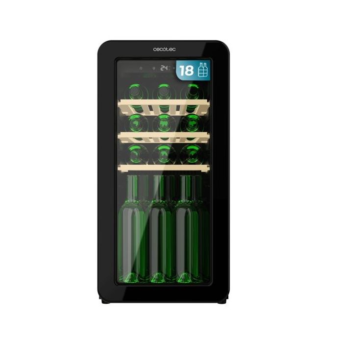 Cecotec Bolero GrandSommelier Origin 18 Hit Black Vinoteca 18 Botellas - Luz LED - Temperatura Regulable - Estilo Retro - Compresor Integrado - Ventilador Interior - 74.3x36.6x47.6cm - Color Negro