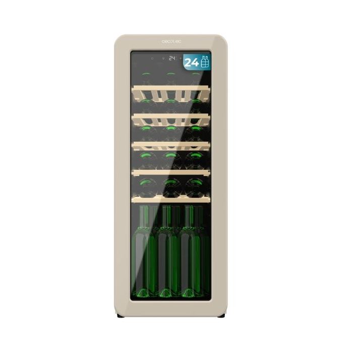 Cecotec Bolero GrandSommelier Origin 24 Hit Beige Vinoteca para 24 Botellas - Luz LED - Temperatura Regulable - Estilo Retro - Ventilador Interior - 92.8x36.6x47.6cm - Color Beige