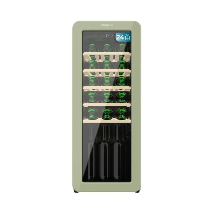 Cecotec Bolero GrandSommelier Origin 24 Hit Green Vinoteca para 24 Botellas - Luz LED - Temperatura Regulable - Estilo Retro - Ventilador Interior - 92.8x36.6x47.6cm - Color Menta