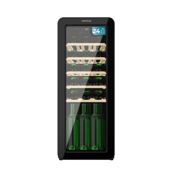 Cecotec Bolero GrandSommelier Origin 24 Hit Black Vinoteca para 24 Botellas - Luz LED - Temperatura Regulable - Estilo Retro - Ventilador Interior - 92.8x36.6x47.6cm - Color Negro