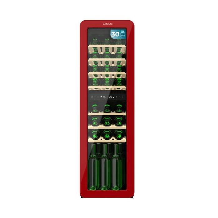 Cecotec Bolero GrandSommelier Origin Duo 30 Hit Red Vinoteca para 30 Botellas - Luz LED - Temperatura Regulable - Estilo Retro - Ventilador Interior - 120.5x36.6x47.6cm - Color Rojo