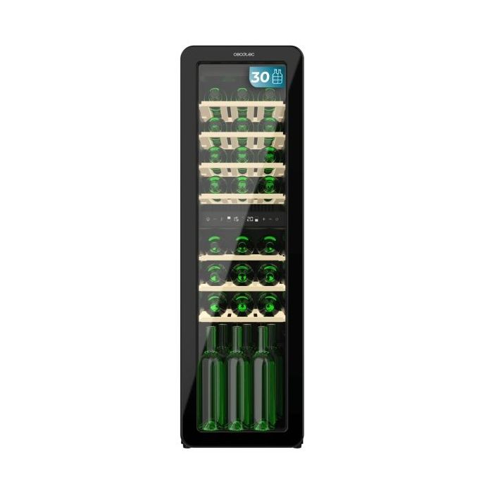 Cecotec Bolero GrandSommelier Origin Duo 30 Hit Black Vinoteca para 30 Botellas - Luz LED - Temperatura Regulable - Estilo Retro - Ventilador Interior - 120.5x36.6x47.6cm - Color Negro