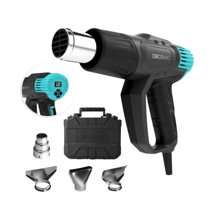 Cecotec Hell Gun 9500 Vision Pistola de Calor - 2000W - Pantalla Digital - Temperatura Regulable de 50ºC a 600ºC - Cabezales Incluidos - Color Negro