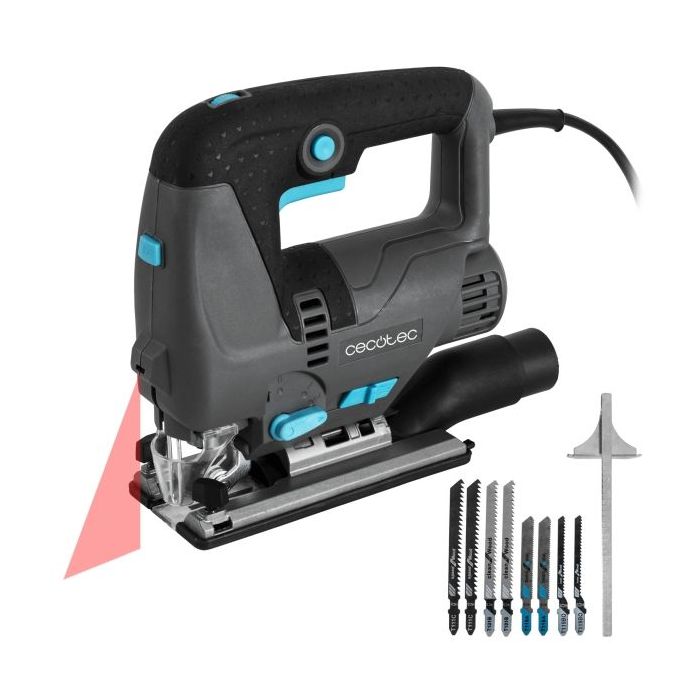 Cecotec Sierra de Calar MultiCut 8000 Vision Sierra de Calar - 800W - Accesorios Incluidos - Cable 2m - Luz LED - Guia Laser - Mandril sin Llave - Tubo de Recogida de Polvo - Color Gris Oscuro
