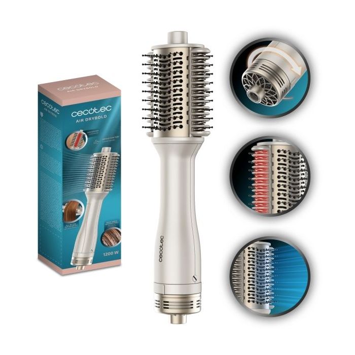 Cecotec Air DryBold Cepillo de Aire - 1200W - Placas Calefactoras - Temperatura Regulable - Revestimiento Ceramico - Generador de Iones - Multifuncion - Punta Fria - Color Blanco