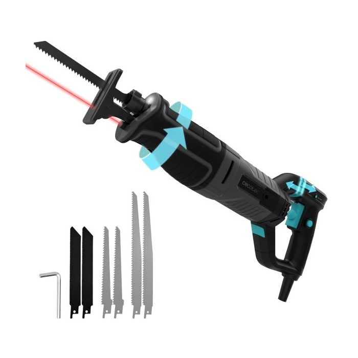 Cecotec Sierra de Sable LongFlex 900 ShockAbsorber Sierra de Sable - 850W - Luz LED y Laser - Corte de 150mm - Recorido 26mm - Mango Rotatorio - Color Negro y Azul
