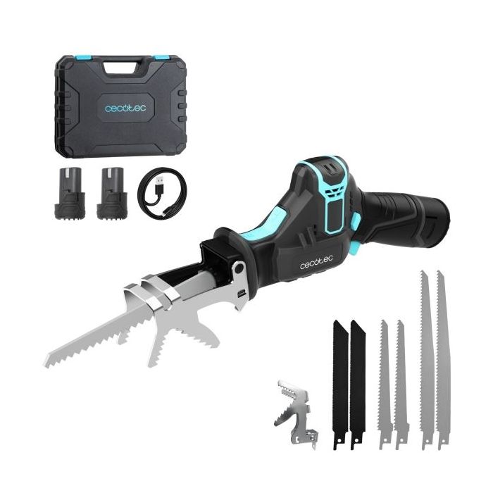 Cecotec Sierra de Sable LongFlex 1200 Home and Garden Sierra de Sable Inalambrica - 550W - 2 Baterias de 12V - Incluye Accesorios - Color Negro y Azul