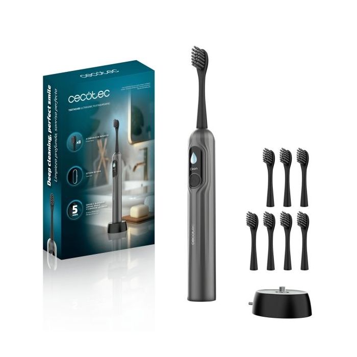 Cecotec ToothCare UltraSonic PlatiniumSwing Cepillo de Dientes Sonico - Velocidad 50.000rpm - 5 Modos - Carga Inalambrica - Cabezales Incluidos - Temporizador - Estuche - Color Gris