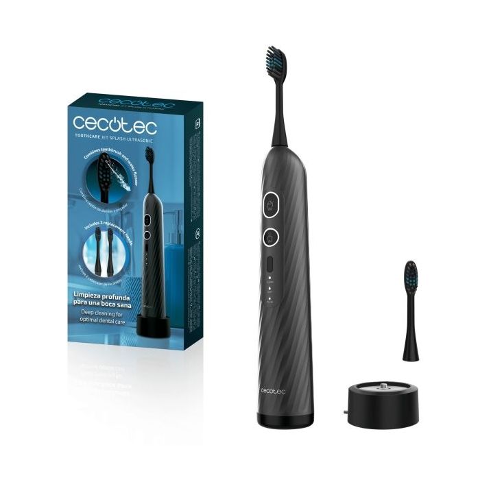 Cecotec ToothCare Jet Splash UltraSonic Cepillo de Dientes e Irrigador - Tanque de 60ml - Presion 120PSI - 3 Modos - Autonomia de 4 Semanas - IPX7 - Cabezales Incluidos - Temporizador - Color Gris Oscuro