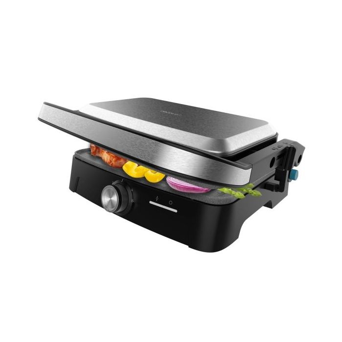 Cecotec Rock'nGrill 1500 Full Open Parrilla Electrica - 1500W - Temperatura Regulable - Antiadherente - Apertura 180º - Bandeja Recogegrasas - Superficie Cocinado 281x173mm - Color Acero