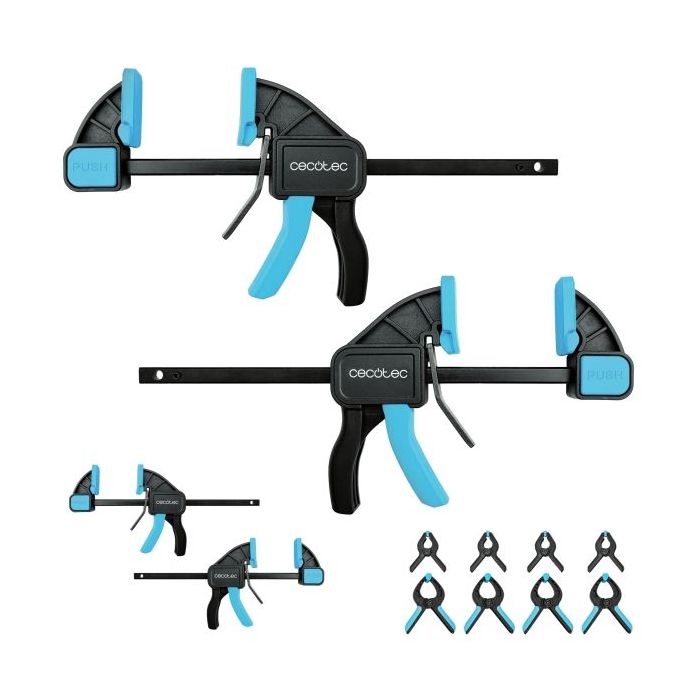 Cecotec StrongComfort 740 Instant Evolution Set de Sargentos de Liberacion Rapida - 12 Piezas - Incluye Accesorios - Funcion Rotativa - Color Negro y Azul