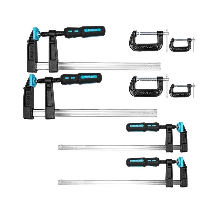 Cecotec StrongComfort 4400 Force Set de Sargentos - 8 Piezas - Incluye Accesorios - Antideslizante - Color Negro y Azul