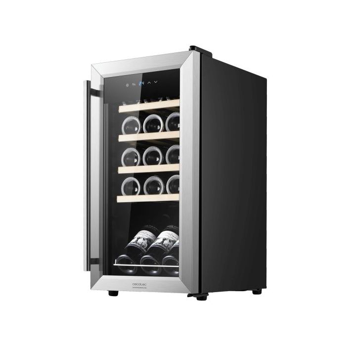 Cecotec Bolero GrandSommelier 1550 Inox Compressor Vinoteca para 15 Botellas - Silencioso 39dB - Temperatura Regulable - Compresor de Enfriamiento - Control Tactil - Color Acero