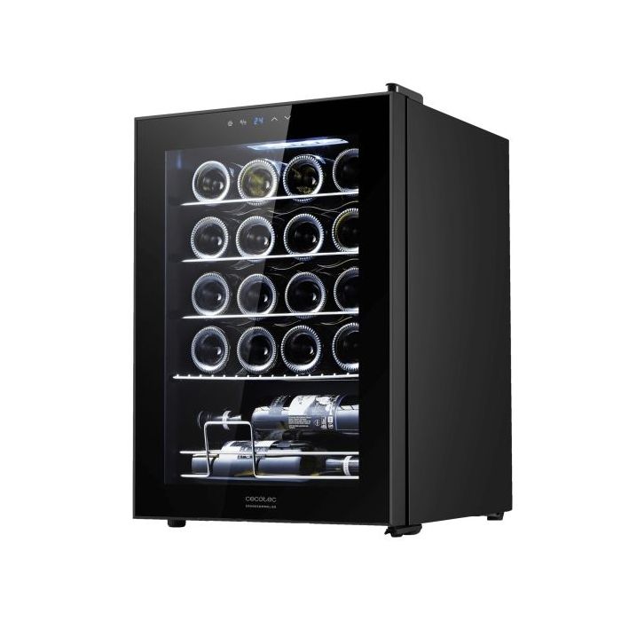 Cecotec Bolero GrandSommelier 2050 Black Compressor Vinoteca para 20 Botellas - Silencioso 39dB - Temperatura Regulable - Compresor de Enfriamiento - Control Tactil - Color Negro