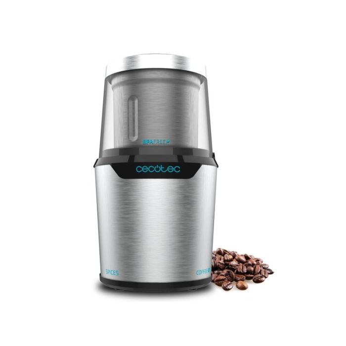 Cecotec Molinillo de Cafe y Especias Titanmill 300 Duoclean Molinillo de Cafe y Especias - 300W - Capacidad 90g - Vaso para Triturar - Cuchillas Recubiertas de Titanio - Color Acero