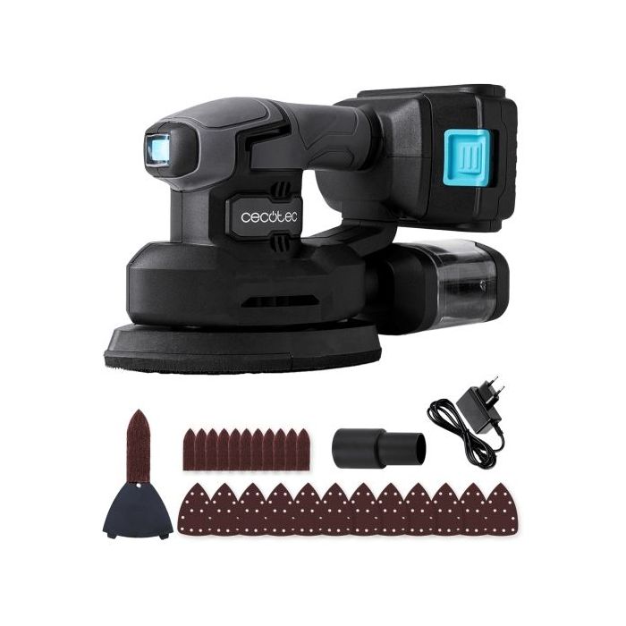 Cecotec PerfectSurface 2120 Delta Lijadora Orbital Inalambrica - Bateria 2.000mAh - 28.000 Vibraciones por Minuto - Incluye Accesorios - Conector para Aspiradora - Deposito de Polvo - Color Gris Oscuro