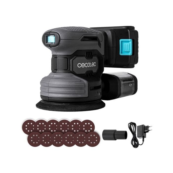 Cecotec PerfectSurface 2120 Rotate Lijadora Rotorbital Inalambrica - Velocidad 13.000rpm - Bateria 2.000mAh - Incluye Accesorios - Conector para Aspiradora - Deposito de Polvo - Color Gris Oscuro