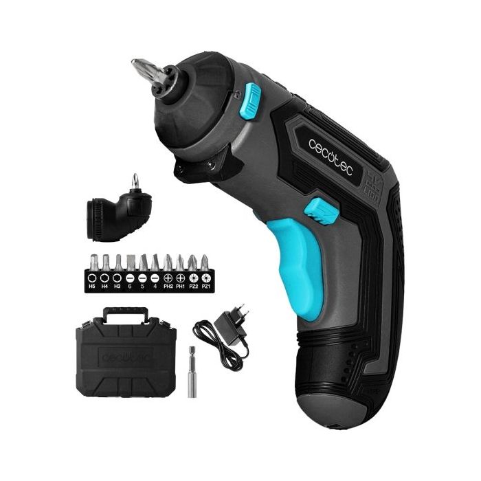 Cecotec PowerGyro 3500 Angle Set Atornillador Inalambrico - Autonomia hasta 60min - Velocidad 200rpm - Bateria 1500mAh - sin Cables - Luz LED - Incluye Accesorios - Recargable - Color Gris Oscuro