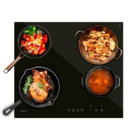 Cecotec Bolero SquadV 4001 Cocina Vitroceramica Encastrable - 6000W - 4 Zonas - Temporizador - Control Tactil - 9 Niveles de Potencia - Indicador de Calor Residual - Color Negro