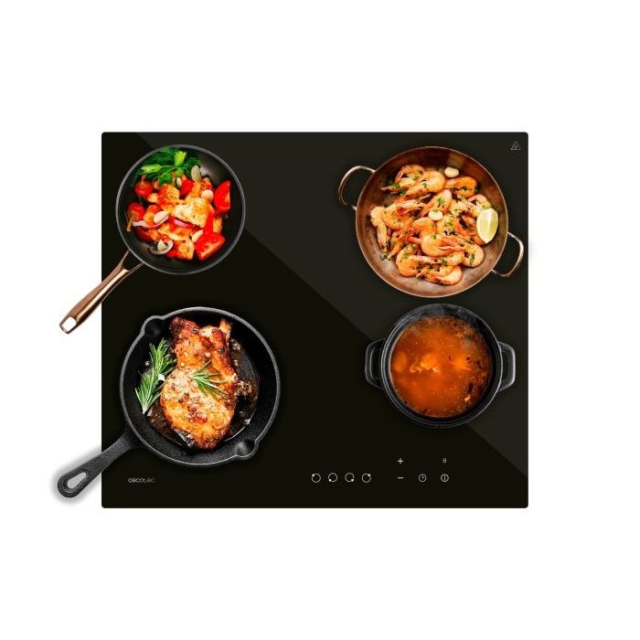 Cecotec Bolero SquadV 4001 Cocina Vitroceramica Encastrable - 6000W - 4 Zonas - Temporizador - Control Tactil - 9 Niveles de Potencia - Indicador de Calor Residual - Color Negro