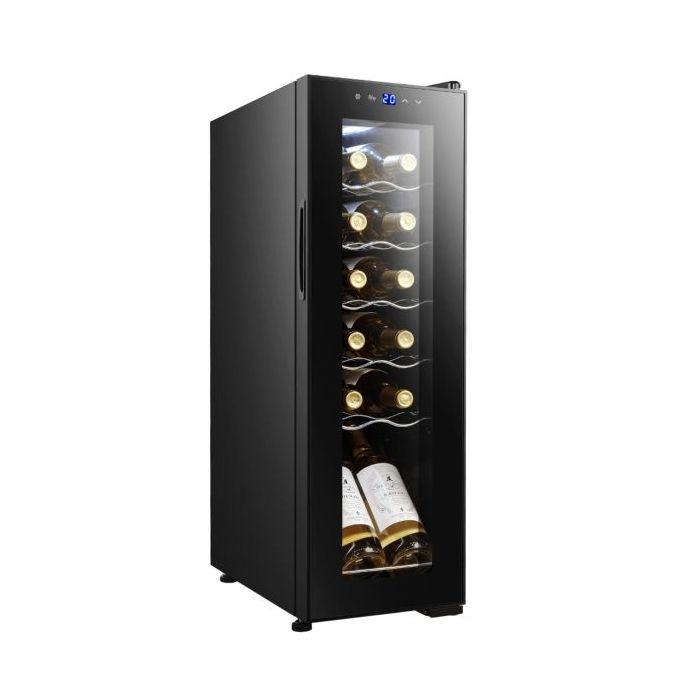 Cecotec Bolero GrandSommelier 1250 CoolCrystal Compressor Vinoteca para 12 Botellas - Capacidad 0.75L - Luz LED - Temperatura Regulable - Control Tactil - 25.2x45x79.5cm - Color Negro