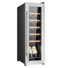 Cecotec Bolero GrandSommelier 1250 CoolWood Compressor Vinoteca para 12 Botellas - Capacidad 0.75L - Luz LED - Temperatura Regulable - Control Tactil - 25.2x45x79.5cm - Color Acero