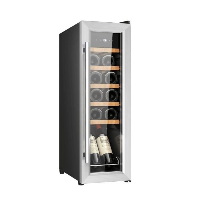 Cecotec Bolero GrandSommelier 1250 CoolWood Compressor Vinoteca para 12 Botellas - Capacidad 0.75L - Luz LED - Temperatura Regulable - Control Tactil - 25.2x45x79.5cm - Color Acero