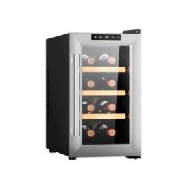 Cecotec Bolero GrandSommelier 830 CoolWood Vinoteca para 8 Botellas - Silencioso 35dB - Luz LED - Pantalla LED - Temperatura Regulable - Control Tactil - Color Acero