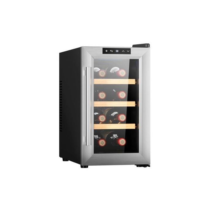 Cecotec Bolero GrandSommelier 830 CoolWood Vinoteca para 8 Botellas - Silencioso 35dB - Luz LED - Pantalla LED - Temperatura Regulable - Control Tactil - Color Acero