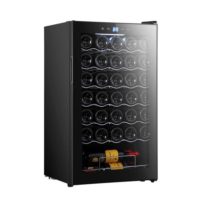 Cecotec Bolero GrandSommelier 34030 Black Compressor Vinoteca 34 Botellas - Capacidad 80L - Silencioso 41dB - Luz LED - Pantalla LED - Temperatura Regulable - Compresor de Enfriamiento - Color Negro