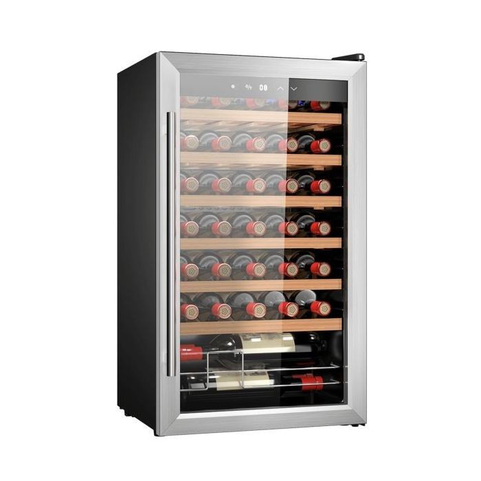 Cecotec Bolero GrandSommelier 34030 Inox Compressor Vinoteca 34 Botellas - Capacidad 80L - Silencioso 41dB - Luz LED - Pantalla LED - Temperatura Regulable - Compresor de Enfriamiento - Color Acero