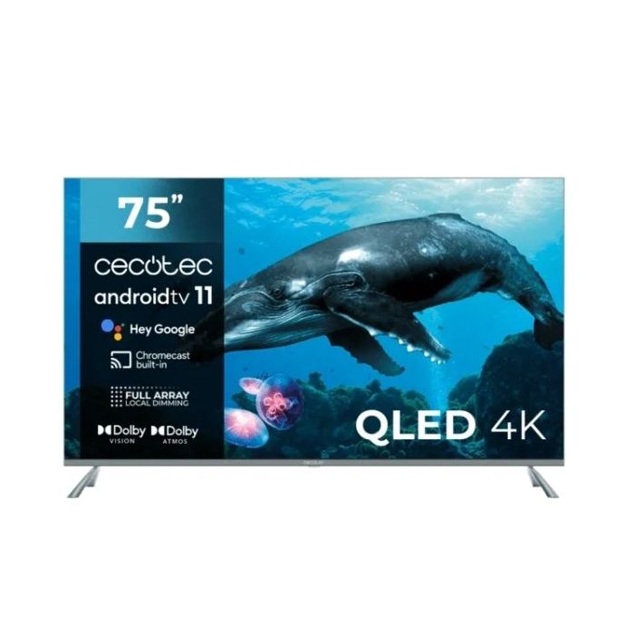Cecotec V3+ Series VQU30075+ Smart TV de 75" QLED 4K UHD HDR - 120Hz - USB PVR - Procesador Cortex A55 - Sonido Dolby - WiFi - Android TV 11 - HDMI 2.1 - Chromecast - Bluetooth - Vesa - Color Negro