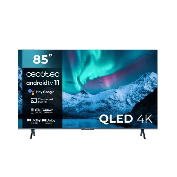 Cecotec V3+ Series VQU30085+ Smart TV de 85" QLED 4K UHD HDR - 120Hz - USB PVR - Procesador Cortex A55 - Sonido Dolby - WiFi - Android TV 11 - HDMI 2.1 - Chromecast - Bluetooth - Vesa - Color Negro